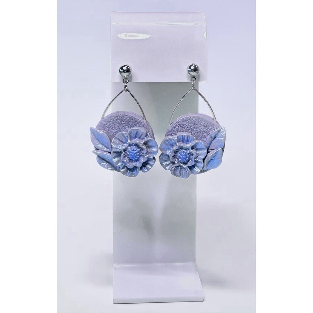 Handmade Lavender Floral Polymer Clay Flower Dangle Earrings Stainless Steel - Picture 5 of 7